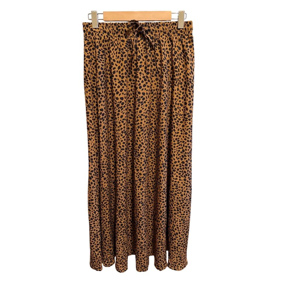 Bluetime Women’s Leopard Cheetah Print Brown Black Elastic Waste Maxi Skirt L - Picture 3 of 12